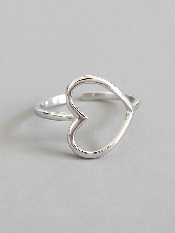 925 Sterling Silver Hollow Heart Minimalist Free Size Ring - 1000071105