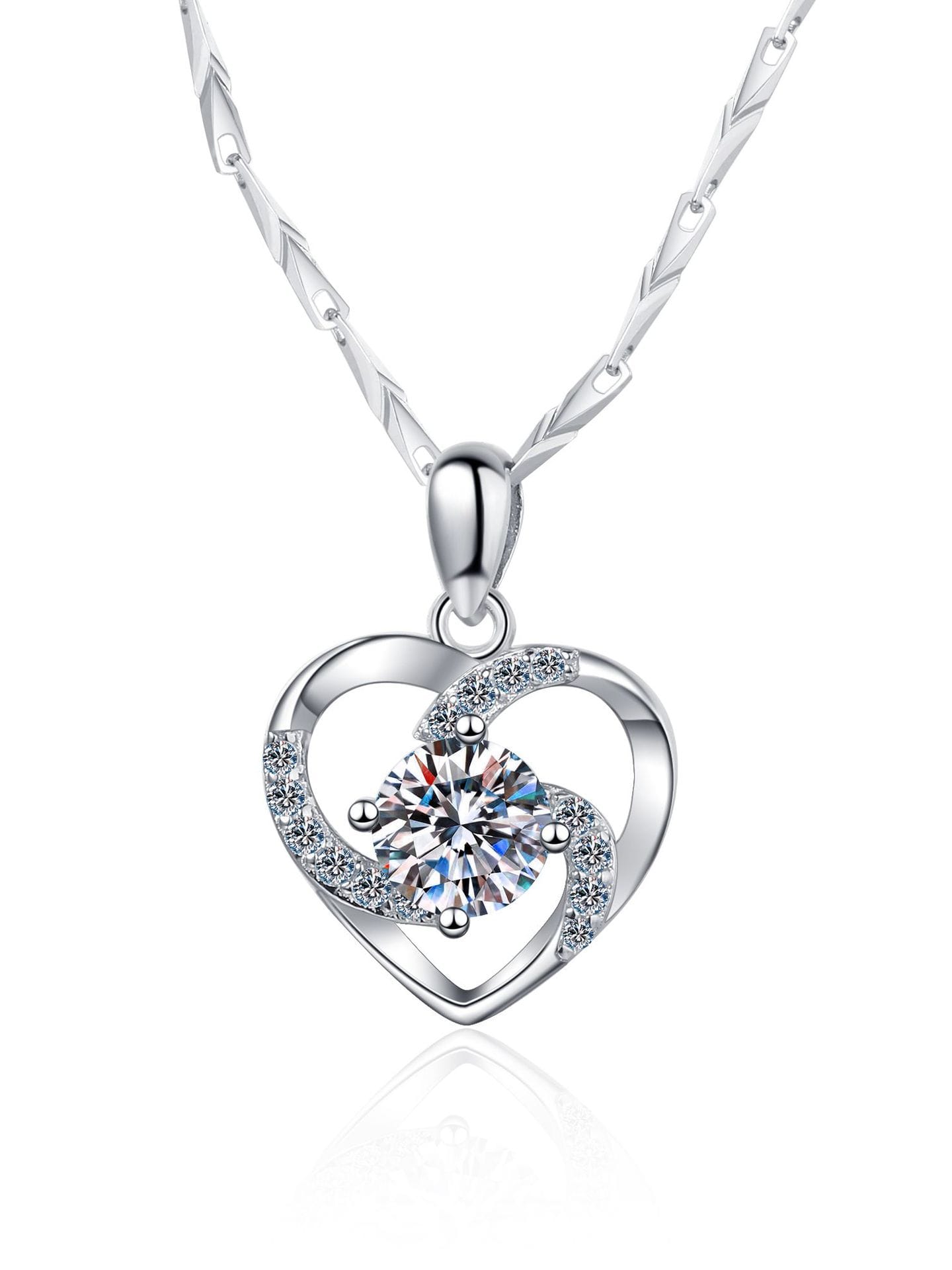 Sterling Silver 0.8 CT Moissanite Heart Dainty Necklace - 1000416372