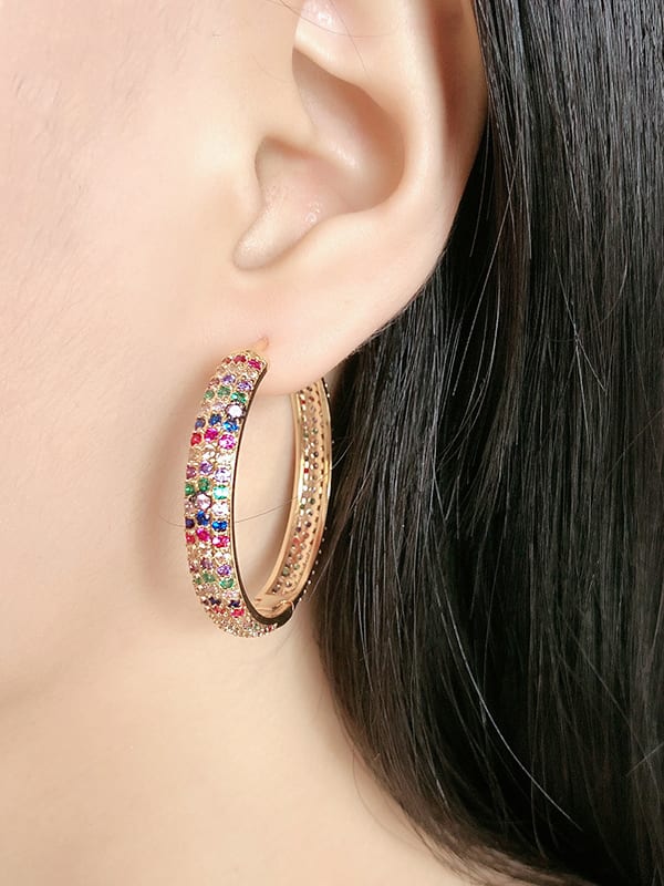 Brass Cubic Zirconia Geometric Luxury Hoop Earring - 1000289869