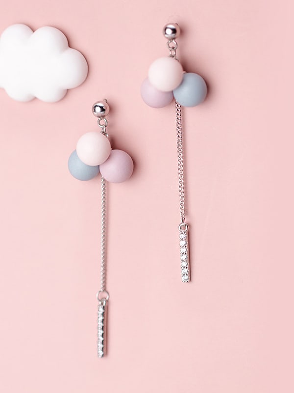 925 Sterling Silver Tassel Minimalist Fashionable colored balls Drop