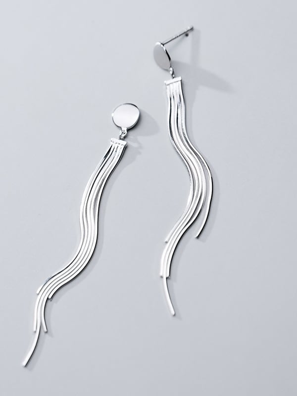 925 Sterling Silver Tassel Minimalist Threader Earring - 1000131724