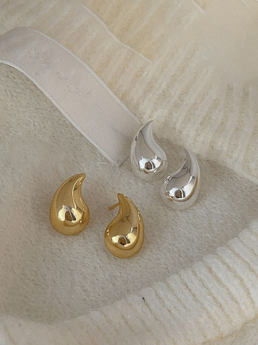 925 Sterling Silver Water Drop Minimalist Stud Earring - 1001687369