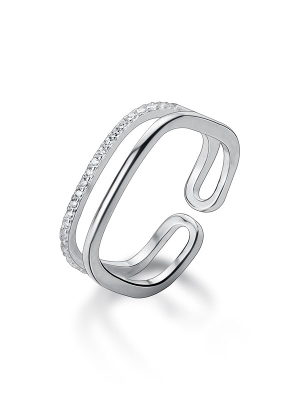 925 Sterling Silver Rhinestone Geometric Minimalist Free Size Band Ring ...