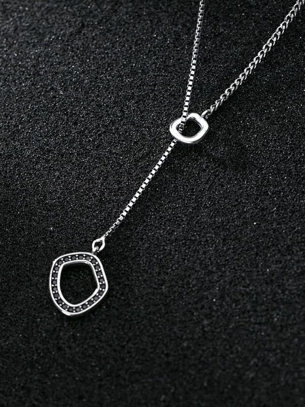 925 Sterling Silver Rhinestone Geometric Vintage Lariat Necklace ...