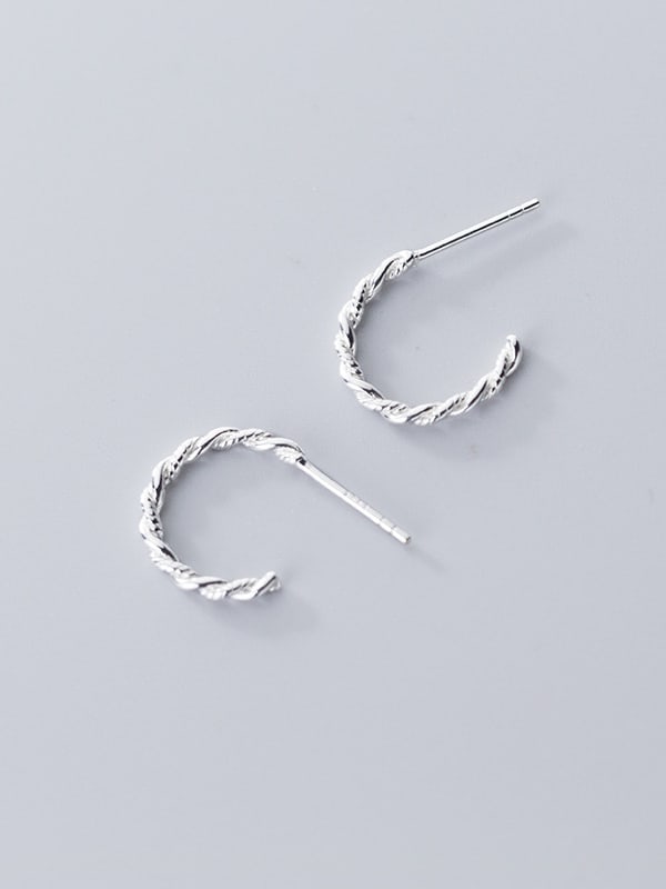 925 Sterling Silver Vintage Twist C shape Stud Earring - 1000284890