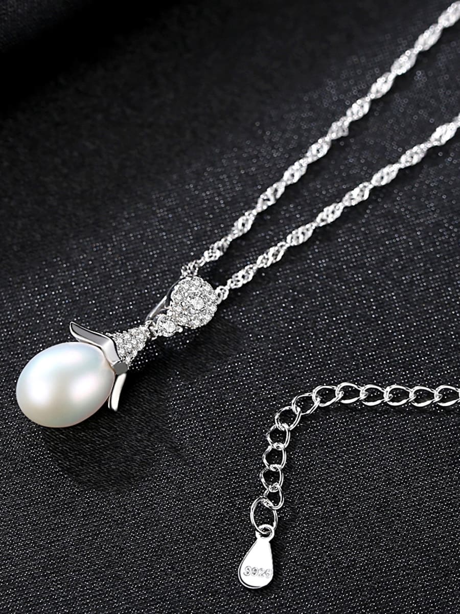925 Sterling Silver Simple fashion Freshwater Pearl pendant Necklace ...