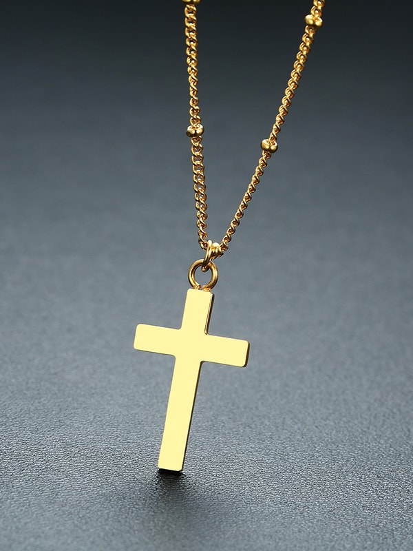 Stainless Steel With Gold Plated Simplistic Smooth Cross Necklaces ...