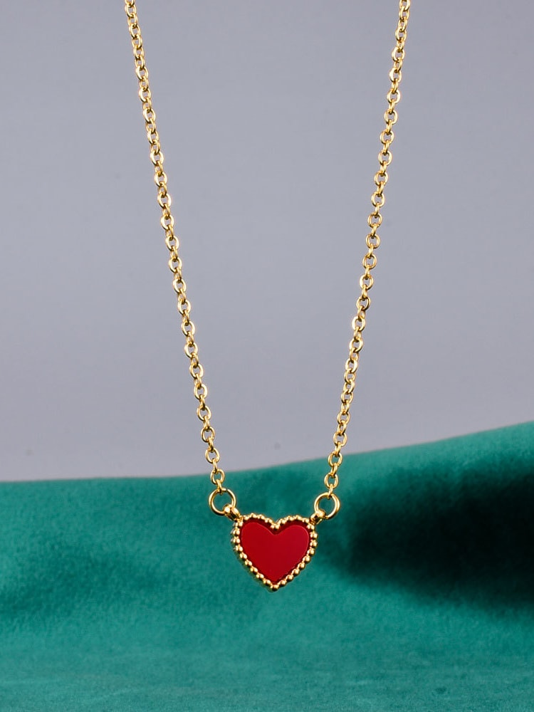Titanium Enamel Heart Minimalist Necklace - 1000364684