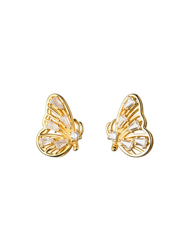 925 Sterling Silver Cubic Zirconia Butterfly Minimalist Stud Earring ...