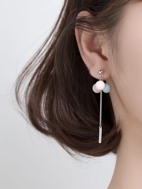 925 Sterling Silver Tassel Minimalist Fashionable colored balls Drop