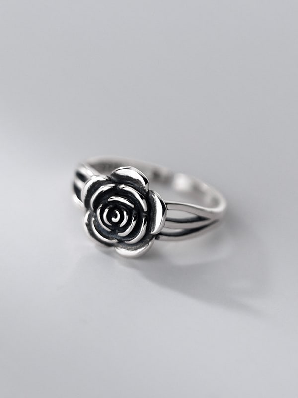 925 Sterling Silver Rose Flower Vintage Band Ring - 1000600478