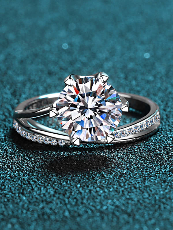 Sterling Silver Moissanite White Flwoer Engagement Rings - 1000417633