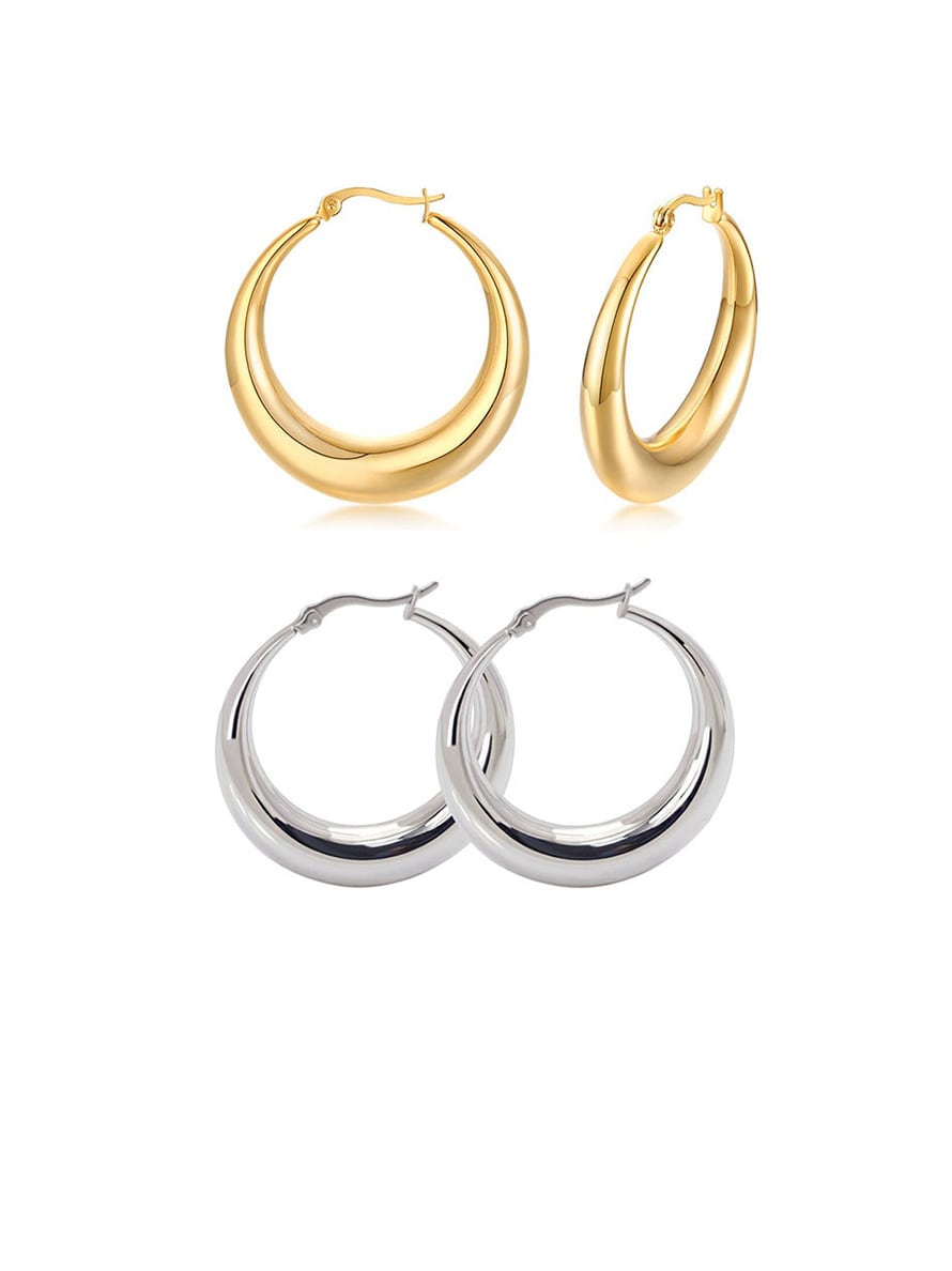 Titanium Hollow Round Minimalist Huggie Earring - 1000056246