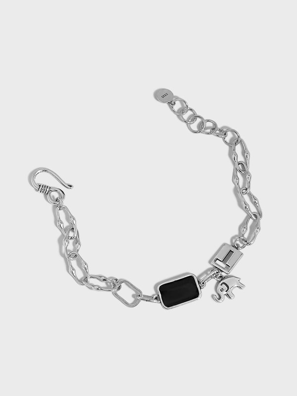 925 sterling silver enamel geometric vintage link bracelet
