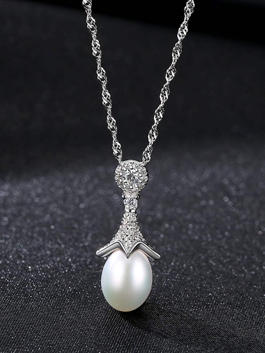925 Sterling Silver Simple Fashion Freshwater Pearl Pendant Necklace