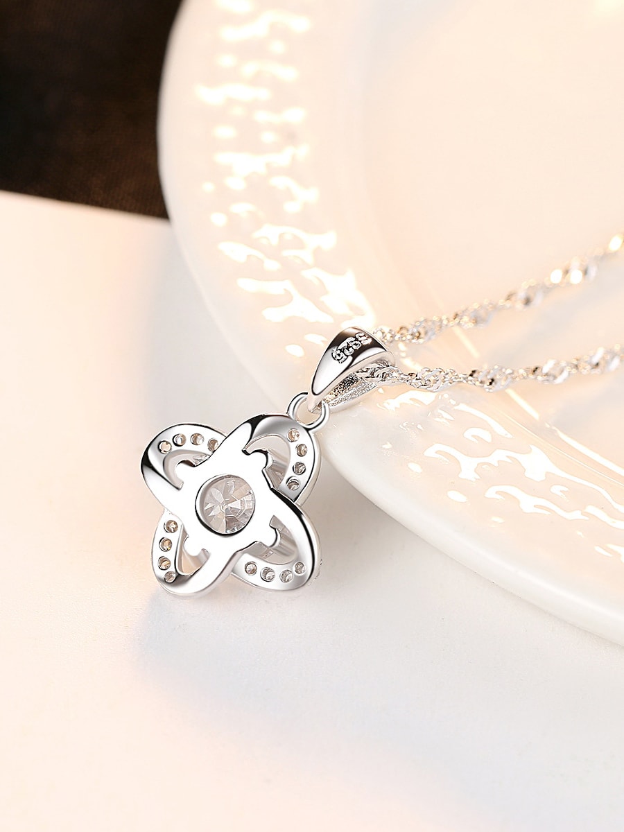 Four-leaf Clover 925 Sterling Silver Micro-inlay Cubic Zirconia Pendant Necklace 