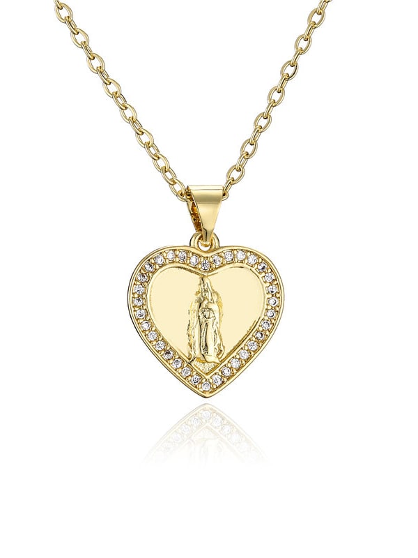 Stainless Steel Yellow Gold-Tone Love Heart Virgin Mary Amulet Pendant  Necklace, 20