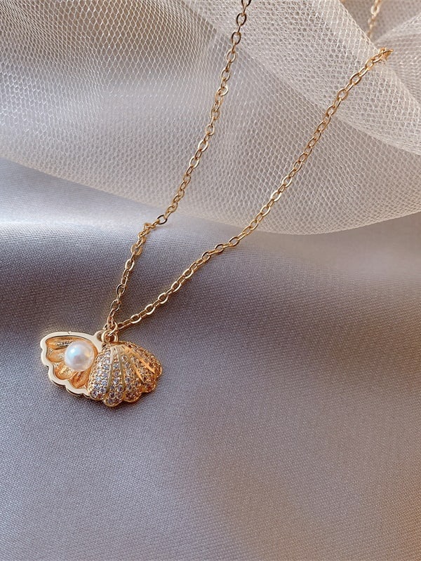 Zinc Alloy + Imitation Pearl Shell shape Trend Necklace - 1000157256