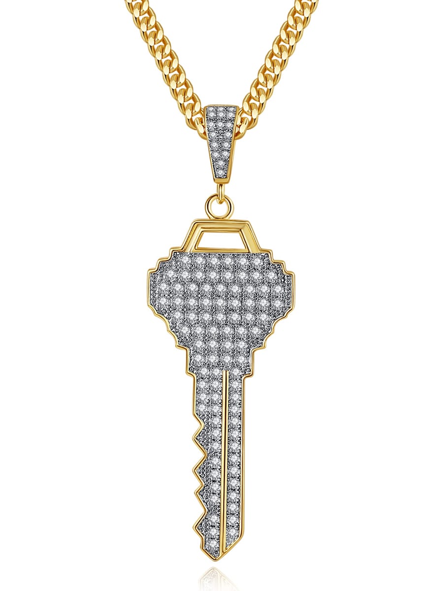 Brass Cubic Zirconia Key Hip Hop Necklace - 1000300399