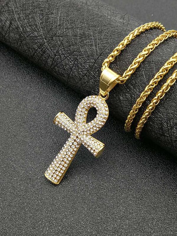 Mens Titanium Stainless Steel Cross Pendant Necklace Rock Rhinestone  Streetwear Sweater Chain Hip Hop Jewelry Cuban Link Chain