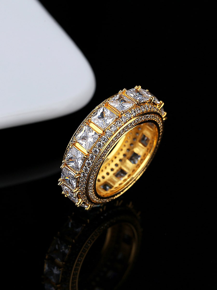 Brass Cubic Zirconia Round Hip Hop Band Ring - 1000612997