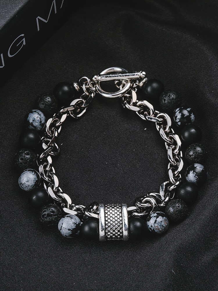 Titanium Steel Obsidian Geometric Hip Hop Beaded Bracelet - 1000730205
