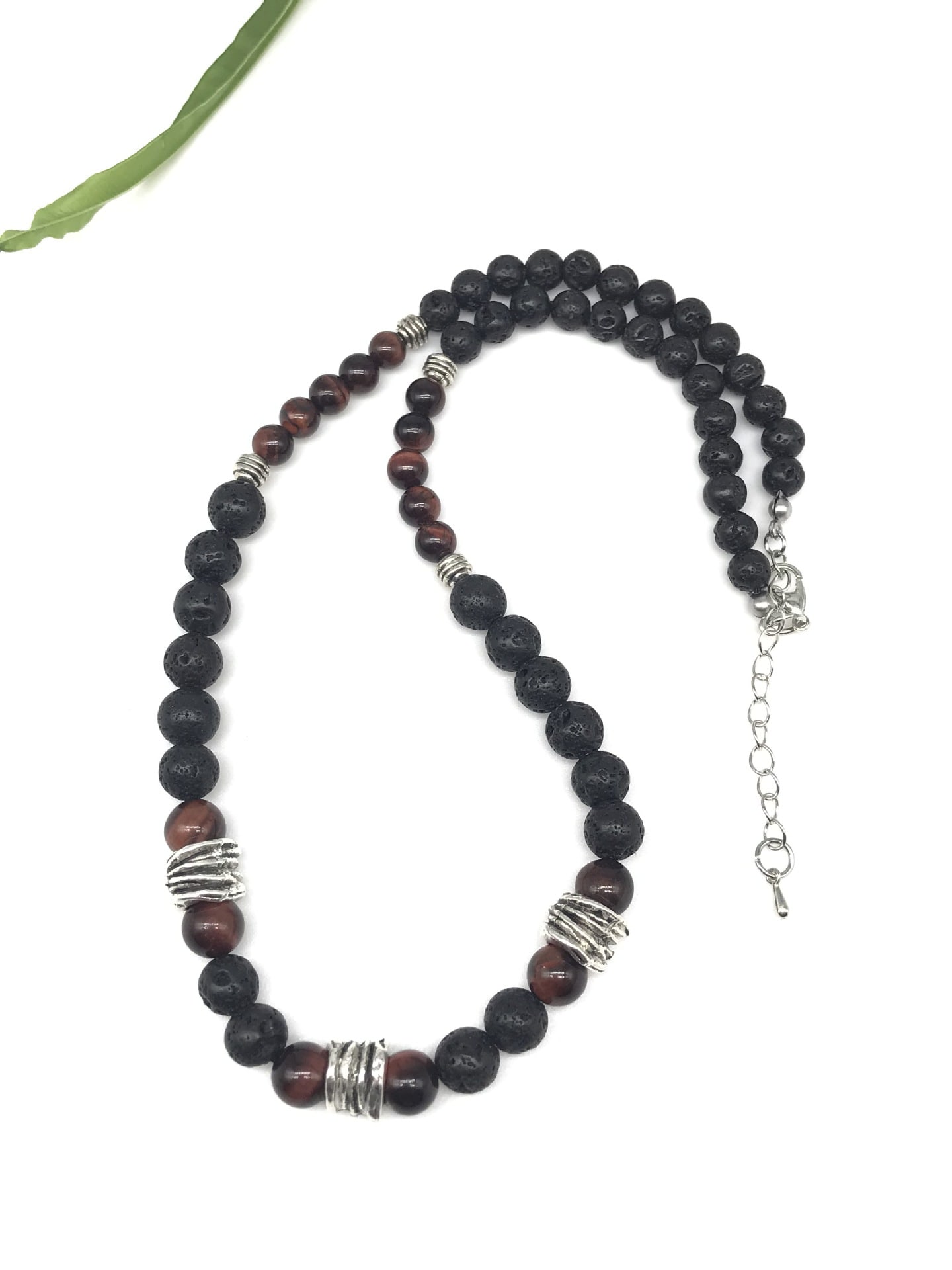 Stainless Steel Mens Bead Necklace Natural Stone Necklaces Black