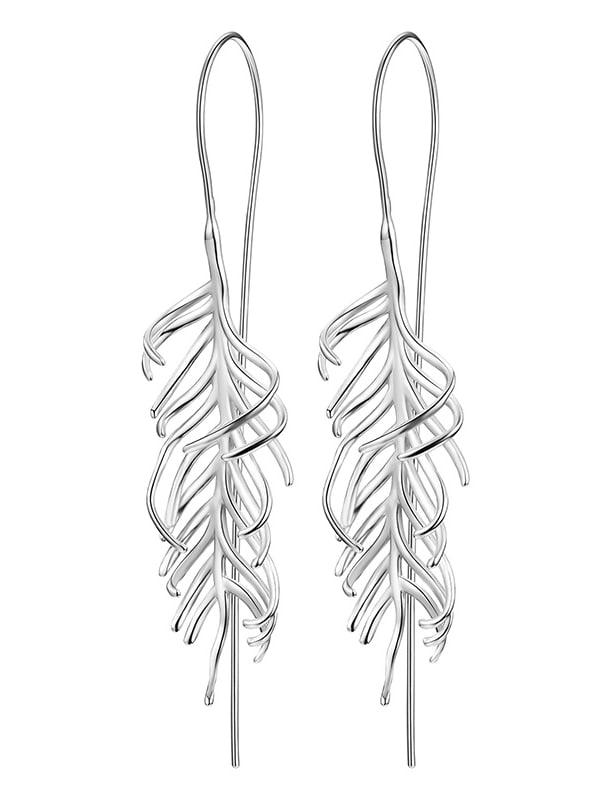 925 Sterling Silver Fern Natural and fresh Handmade Ear Hook Earrings -  1001122740