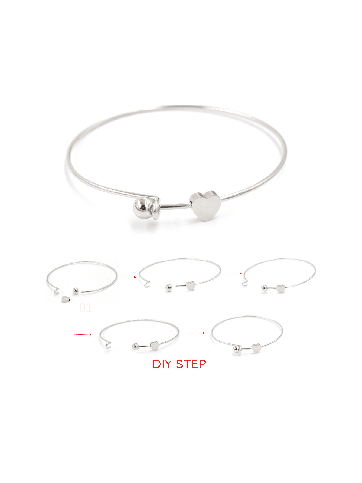 Stainless steel open simple threaded bead detachable bracelet - 1000892055