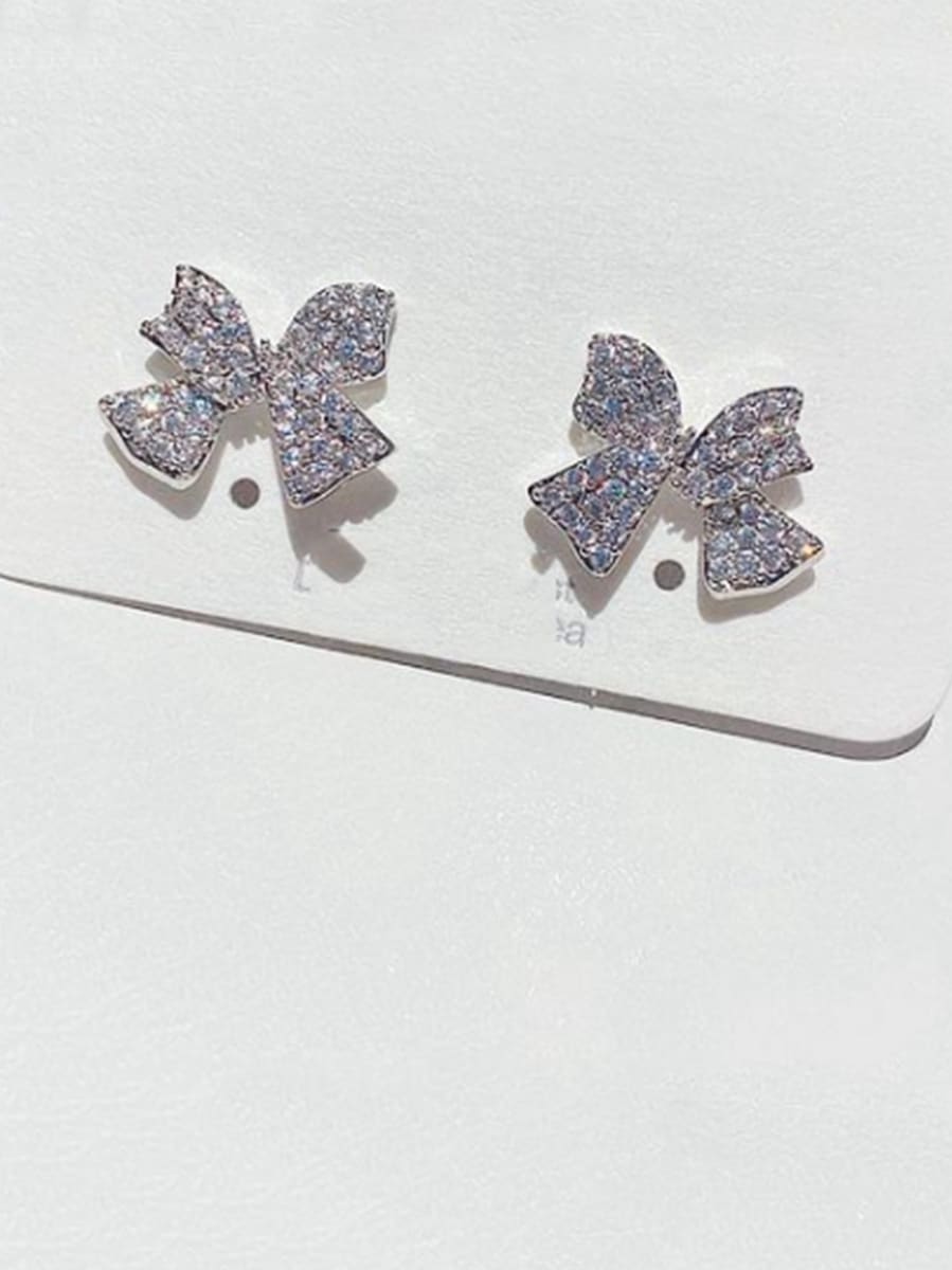 Brass Cubic Zirconia Butterfly Minimalist Stud Earring - 1000380700