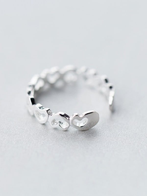 925 Sterling Silver Silver Heart Dainty Ring - 1000384197