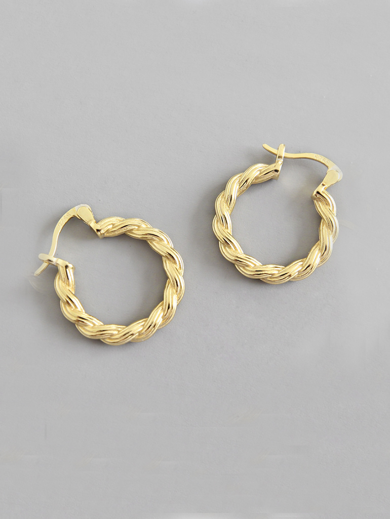 925 Sterling Silver With 18k Gold Plated Geometric texture Earrings ...