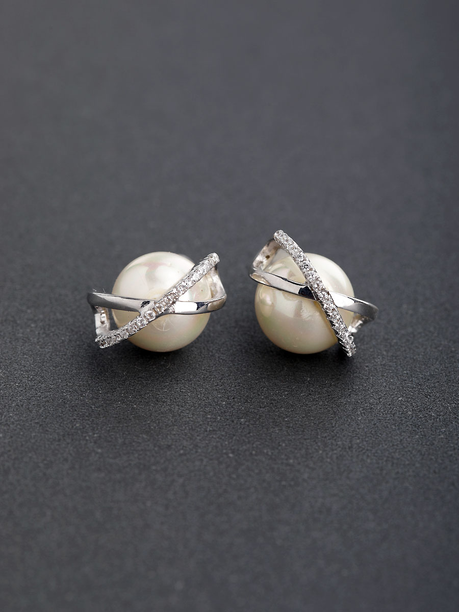 Micro inlay Zircon Imitation pearls 925 silver Drop Earrings - 1000029695